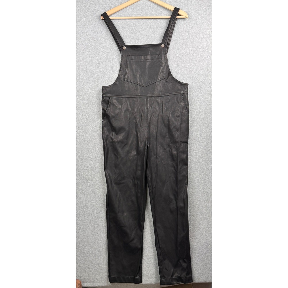 FRNCH Paris Overalls Womens Small Black Faux Leather Marinella Moto F9868 NEW